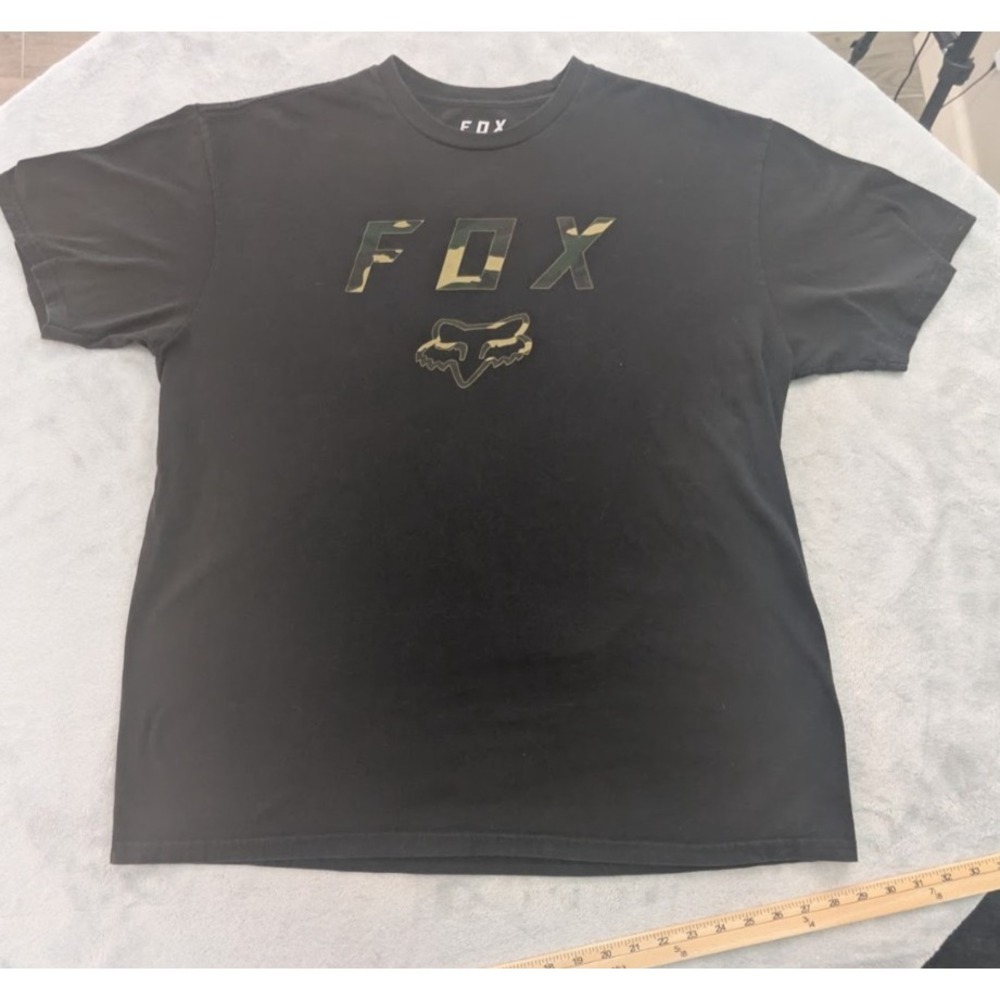 Fox Racing Mens XXL Black Camo Logo T Shirt Standard Fit Cotton Graphic Tee